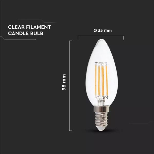 LED Λάμπα E14 Κεράκι 6W Filament V-TAC 300° 800lm Φυσικό 4000K – 2849