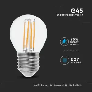 Λάμπα LED E27 G45 Filament 6W Θερμό λευκό 3000K Γυαλί διάφανο (130 LM/W) V-TAC – 2851