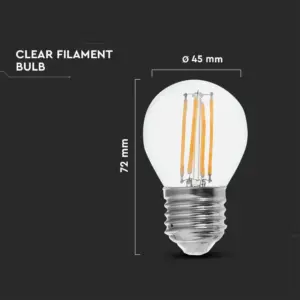 Λάμπα LED E27 G45 Filament 6W Θερμό λευκό 3000K Γυαλί διάφανο (130 LM/W) V-TAC – 2851