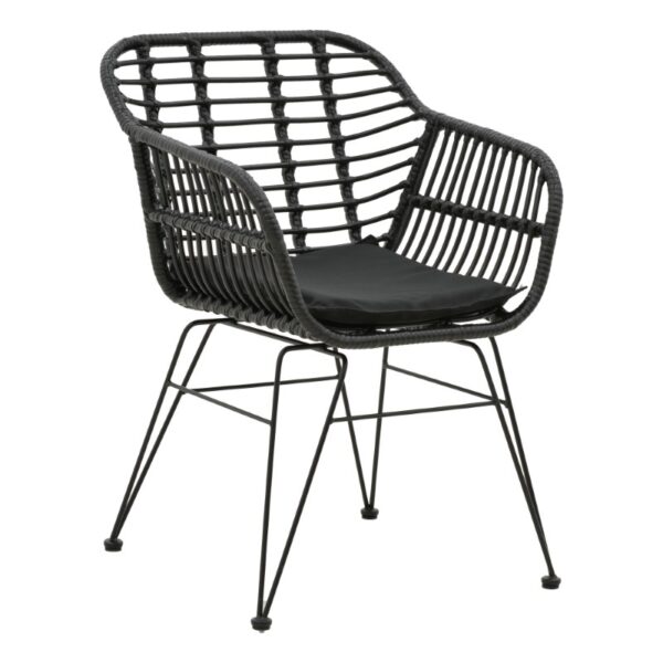 Garden armchair Naoki pakoworlwith cushion pe black-metal black leg 55x58x79cm 286-000006