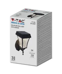 LED Ηλιακό Φαναράκι Τοίχου 2W V-TAC IP44 Μαύρο Σώμα CCT – 2889