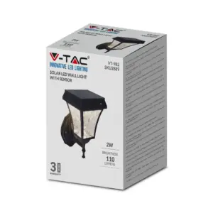 LED Ηλιακό Φαναράκι Τοίχου 2W V-TAC IP44 Μαύρο Σώμα CCT – 2889