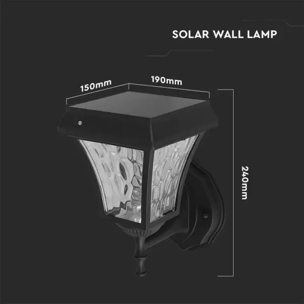 LED Ηλιακό Φαναράκι Τοίχου 2W V-TAC IP44 Μαύρο Σώμα CCT – 2889