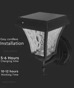 LED Ηλιακό Φαναράκι Τοίχου 2W V-TAC IP44 Μαύρο Σώμα CCT – 2889