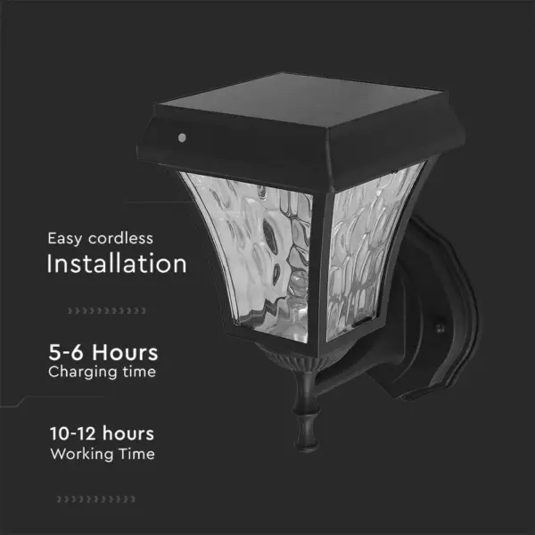 LED Ηλιακό Φαναράκι Τοίχου 2W V-TAC IP44 Μαύρο Σώμα CCT – 2889