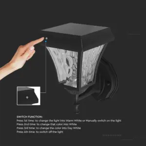 LED Ηλιακό Φαναράκι Τοίχου 2W V-TAC IP44 Μαύρο Σώμα CCT – 2889
