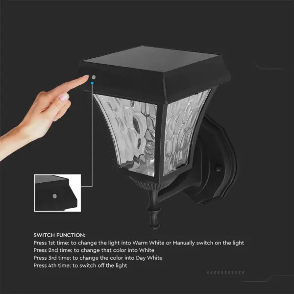 LED Ηλιακό Φαναράκι Τοίχου 2W V-TAC IP44 Μαύρο Σώμα CCT – 2889