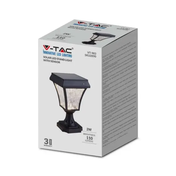 LED Ηλιακό Φαναράκι Δαπέδου 2W V-TAC IP65 Μαύρο Σώμα CCT – 2890