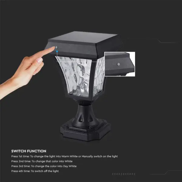 LED Ηλιακό Φαναράκι Δαπέδου 2W V-TAC IP65 Μαύρο Σώμα CCT – 2890