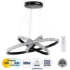 GloboStar® DIAMOND TRIO 61136-DECO Κρεμαστό Φωτιστικό Δαχτυλίδι-Κύκλος LED CCT 100W 12123lm 360° AC 220-240V – Εναλλαγή Φωτισμού μέσω Τηλεχειριστηρίου All In One Ψυχρό 6000k+Φυσικό 4500k+Θερμό 2700k Dimmable Φ25+40+60cm – Μαύρο – 3 Years Warranty