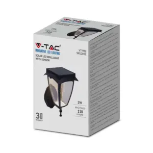 LED Ηλιακό Φαναράκι 2W V-TAC IP65 Μαύρο Σώμα 3000Κ+6000Κ – 2892