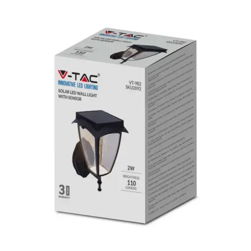 LED Ηλιακό Φαναράκι 2W V-TAC IP65 Μαύρο Σώμα 3000Κ+6000Κ – 2892