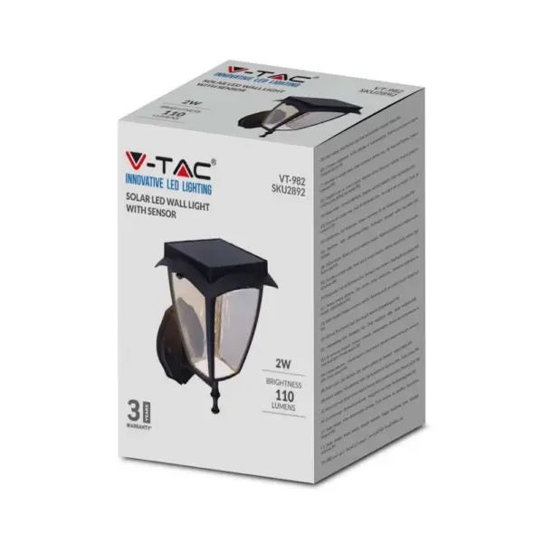 LED Ηλιακό Φαναράκι 2W V-TAC IP65 Μαύρο Σώμα 3000Κ+6000Κ – 2892