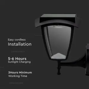 LED Ηλιακό Φαναράκι 2W V-TAC IP65 Μαύρο Σώμα 3000Κ+6000Κ – 2892
