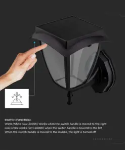 LED Ηλιακό Φαναράκι 2W V-TAC IP65 Μαύρο Σώμα 3000Κ+6000Κ – 2892