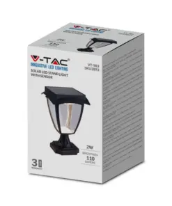 LED Ηλιακό Φαναράκι Δαπέδου 2W V-TAC IP65 Μαύρο Σώμα 3000K+6000K – 2893