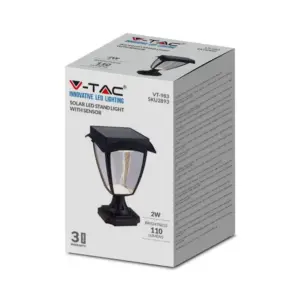 LED Ηλιακό Φαναράκι Δαπέδου 2W V-TAC IP65 Μαύρο Σώμα 3000K+6000K – 2893