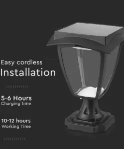 LED Ηλιακό Φαναράκι Δαπέδου 2W V-TAC IP65 Μαύρο Σώμα 3000K+6000K – 2893