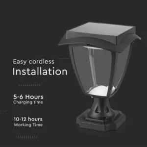 LED Ηλιακό Φαναράκι Δαπέδου 2W V-TAC IP65 Μαύρο Σώμα 3000K+6000K – 2893