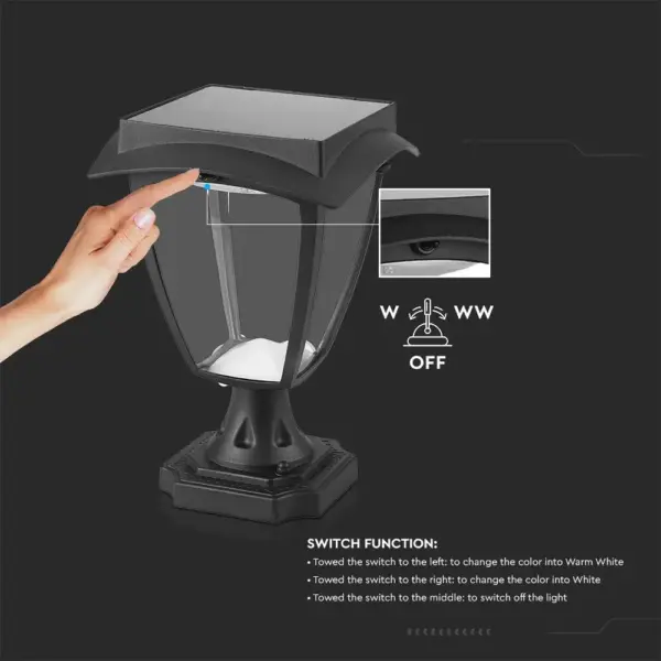 LED Ηλιακό Φαναράκι Δαπέδου 2W V-TAC IP65 Μαύρο Σώμα 3000K+6000K – 2893