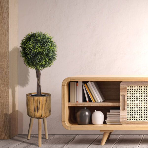 GloboStar® Artificial Garden JAMAICA 20553 Διακοσμητικό Ξύλινο Κασπώ Γλάστρα – Flower Pot Καφέ Φ18 x Υ38cm
