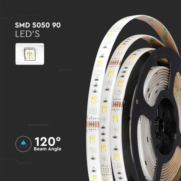 Wi-Fi  Σετ Ταινίας LED IP65 Πολύχρωμη RGB+WW+CW 15W V-TAC Συμβατή με Alexa & Google Home – 2910
