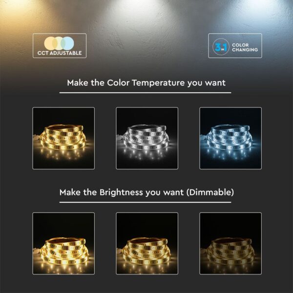 Wi-Fi  Σετ Ταινίας LED IP65 Πολύχρωμη RGB+WW+CW 15W V-TAC Συμβατή με Alexa & Google Home – 2910