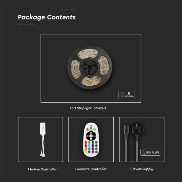 Wi-Fi  Σετ Ταινίας LED IP65 Πολύχρωμη RGB+WW+CW 15W V-TAC Συμβατή με Alexa & Google Home – 2910