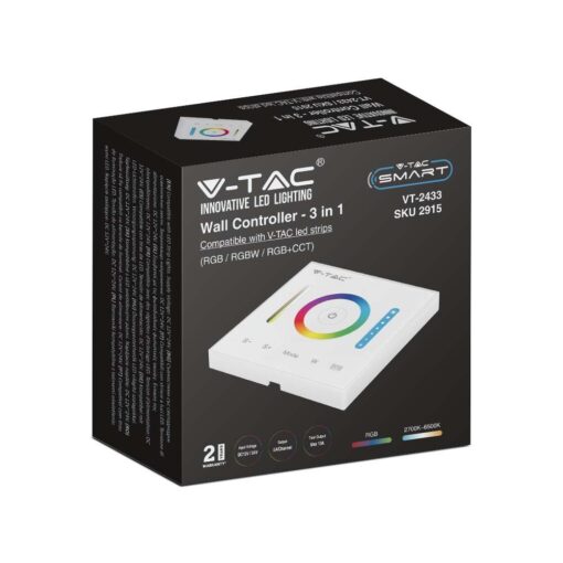 Ασύρματο RF Επιτοίχιο Controller Dimmer Αφής 12V 120W /24V 240W για  LED Ταινίες RGB/RGBW/RGB+CCT V-TAC – 2915