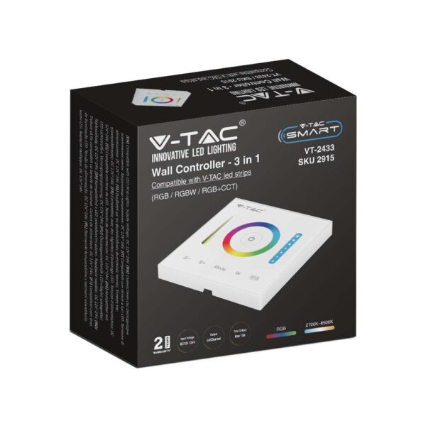 Ασύρματο RF Επιτοίχιο Controller Dimmer Αφής 12V 120W /24V 240W για  LED Ταινίες RGB/RGBW/RGB+CCT V-TAC – 2915