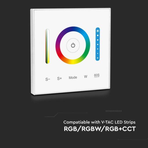 Ασύρματο RF Επιτοίχιο Controller Dimmer Αφής 12V 120W /24V 240W για  LED Ταινίες RGB/RGBW/RGB+CCT V-TAC – 2915