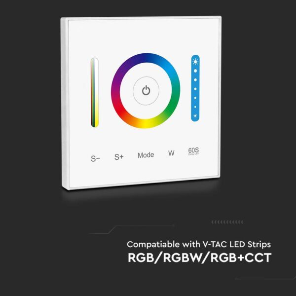 Ασύρματο RF Επιτοίχιο Controller Dimmer Αφής 12V 120W /24V 240W για  LED Ταινίες RGB/RGBW/RGB+CCT V-TAC – 2915