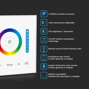 Ασύρματο RF Επιτοίχιο Controller Dimmer Αφής 12V 120W /24V 240W για  LED Ταινίες RGB/RGBW/RGB+CCT V-TAC – 2915