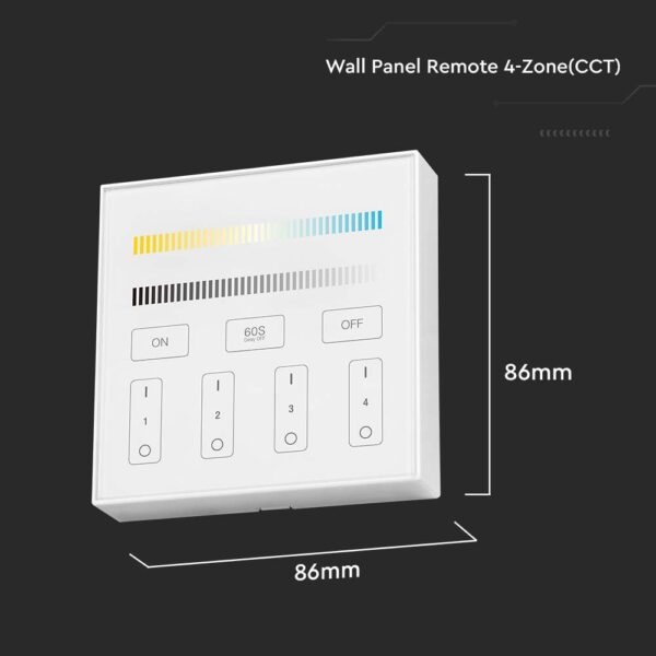 Ασύρματο Επιτοίχιο Controller Αφής RF 12V/24V για LED Ταινίες CCT 4 Ζωνών V-TAC – 2916