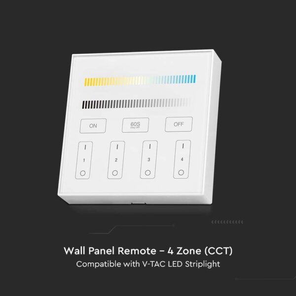 Ασύρματο Επιτοίχιο Controller Αφής RF 12V/24V για LED Ταινίες CCT 4 Ζωνών V-TAC – 2916