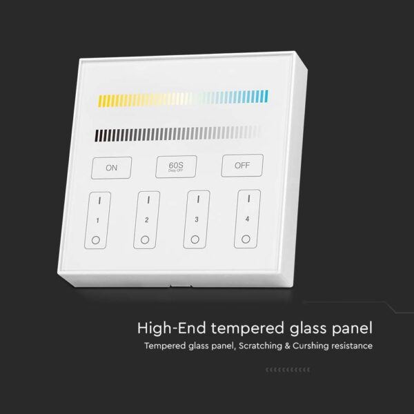 Ασύρματο Επιτοίχιο Controller Αφής RF 12V/24V για LED Ταινίες CCT 4 Ζωνών V-TAC – 2916