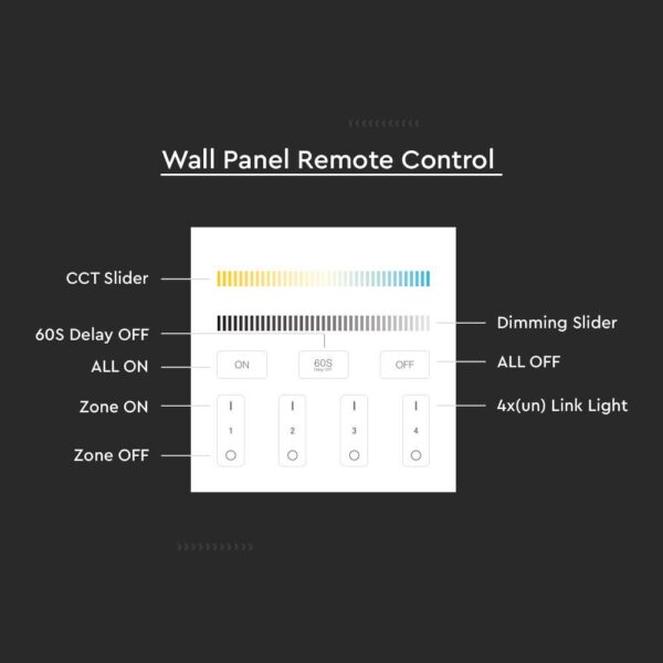 Ασύρματο Επιτοίχιο Controller Αφής RF 12V/24V για LED Ταινίες CCT 4 Ζωνών V-TAC – 2916