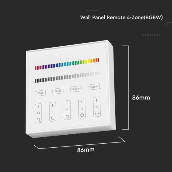 Ασύρματο RF Επιτοίχιο Controller Αφής 12V/24V για Πολύχρωμες LED Ταινίες RGB+W 4 Ζωνών  V-TAC – 2917