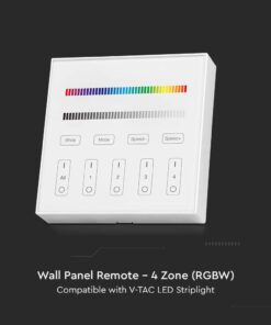 Ασύρματο RF Επιτοίχιο Controller Αφής 12V/24V για Πολύχρωμες LED Ταινίες RGB+W 4 Ζωνών V-TAC – 2917