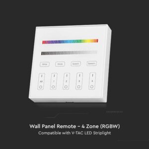 Ασύρματο RF Επιτοίχιο Controller Αφής 12V/24V για Πολύχρωμες LED Ταινίες RGB+W 4 Ζωνών  V-TAC – 2917