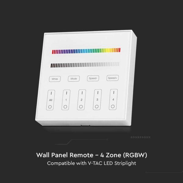 Ασύρματο RF Επιτοίχιο Controller Αφής 12V/24V για Πολύχρωμες LED Ταινίες RGB+W 4 Ζωνών  V-TAC – 2917
