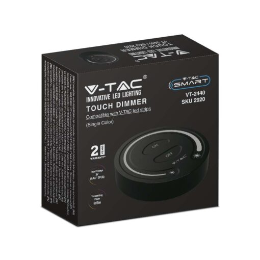 Ασύρματο RF Επιτοίχιο controller Αφής 12V/24V για Μονόχρωμες LED Ταινίες Μαύρο V-TAC – 2920