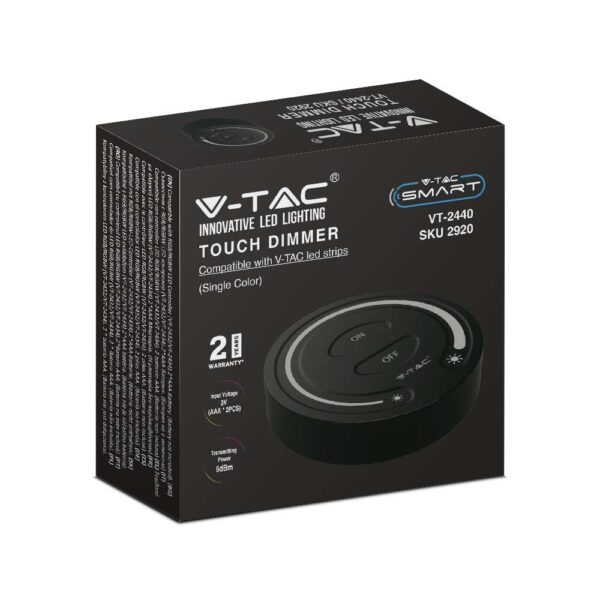 Ασύρματο RF Επιτοίχιο controller Αφής 12V/24V για Μονόχρωμες LED Ταινίες Μαύρο V-TAC – 2920