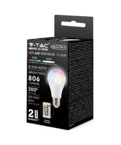 LED Λάμπα E27 A60 με Τηλεχειριστήριο RF 8.5W V-TAC 806lm RGB+Θερμό 3000K – 2925