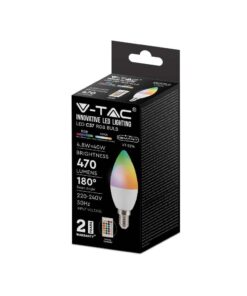 LED Λάμπα E14 Κερί με Τηλεχειριστήριο RF 4.8W V-TAC 470lm RGB+Φυσικό 4000K – 2929