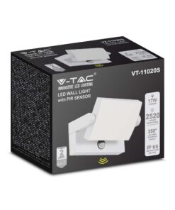 LED Επιτοίχιο Φωτιστικό Εξωτερικού Χώρου Περιστρεφόμενο Λευκό με Ανιχνευτή Κίνησης 17W IP65 Θερμό 3000K V-TAC – 2938