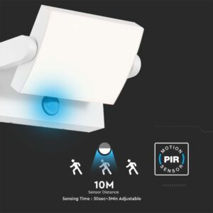 LED Επιτοίχιο Φωτιστικό Εξωτερικού Χώρου Περιστρεφόμενο Λευκό με Ανιχνευτή Κίνησης 17W IP65 Θερμό 3000K V-TAC – 2938