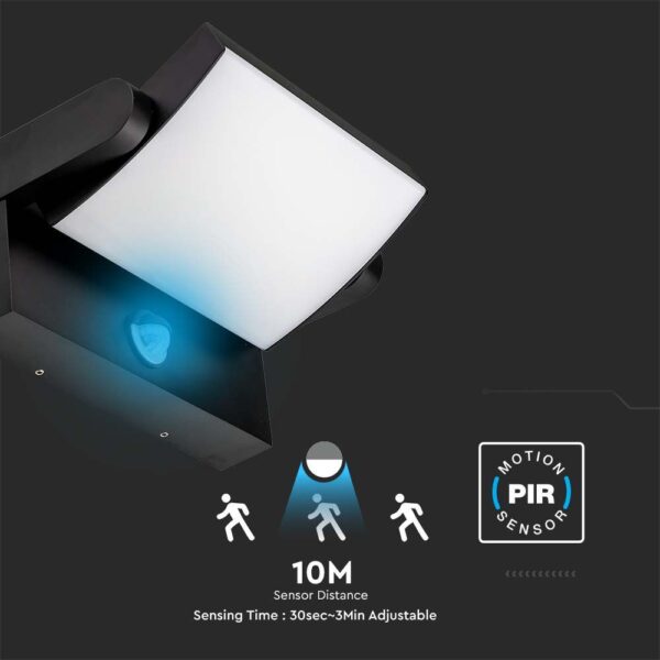 LED Επιτοίχιο Φωτιστικό Εξωτερικού Χώρου Περιστρεφόμενο Μαύρο με Ανιχνευτή Κίνησης 17W IP65 Φυσικό 4000K V-TAC – 2941