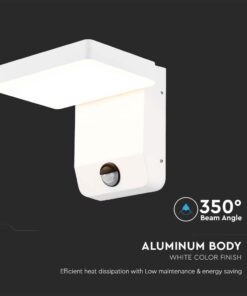 LED Επιτοίχιο Φωτιστικό Εξωτερικού Χώρου Περιστρεφόμενο Λευκό με Ανιχνευτή Κίνησης 17W IP65 Θερμό 3000K V-TAC – 2946
