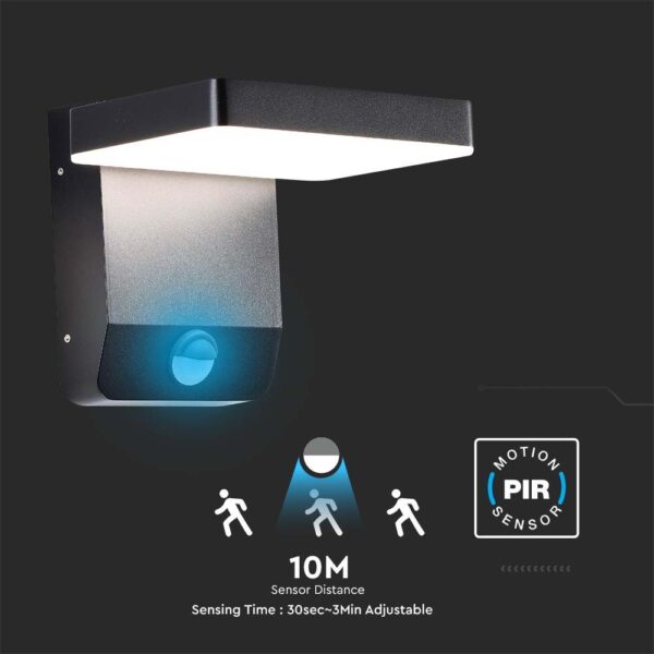LED Επιτοίχιο Φωτιστικό Εξωτερικού Χώρου Περιστρεφόμενο Μαύρο με Ανιχνευτή Κίνησης 17W IP65 Φυσικό 4000K V-TAC – 2949